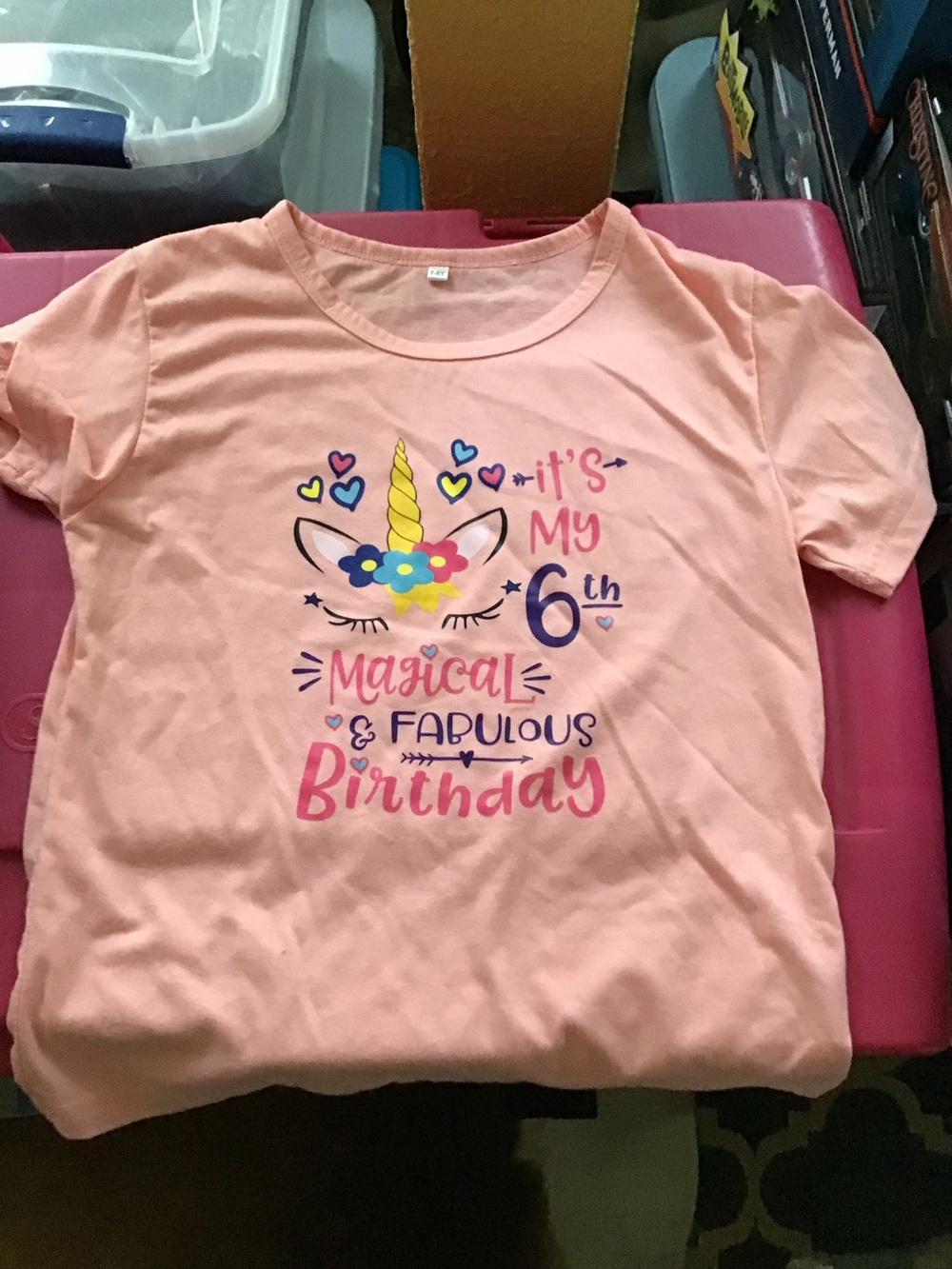 Girls' Pink 'It's My 6th Magical Birthday' Unicorn Tee size 7/8